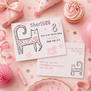 Modernt Whimsical Rosa Katt Perfekt 8-årsdag Inbjudningar