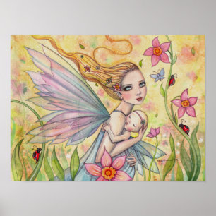 Moderskap Alv och Bebis Fantasy Konst Illustration Poster