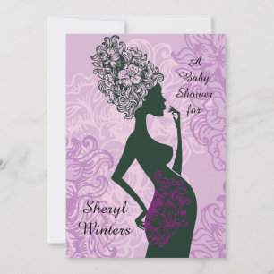 Moderskap Silhouette Rosa Baby Shower-inbjudan Inbjudningar