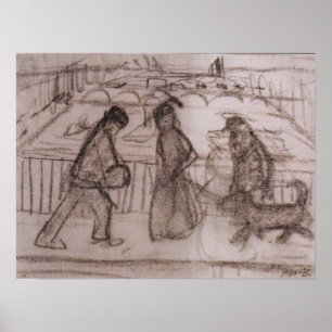 Modersohn-Becker - Figurer med sin Hund på bryggan Poster