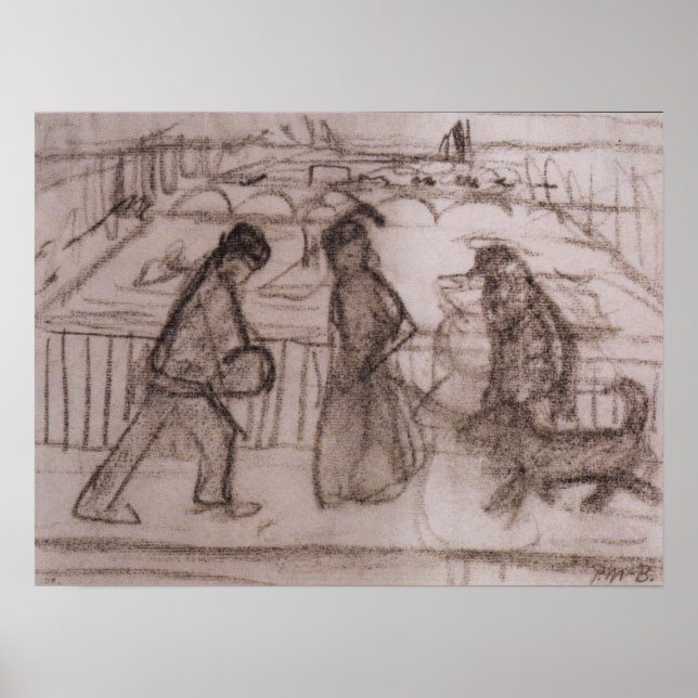 Modersohn-Becker - Figurer med sin Hund på bryggan Poster (Framsidan)