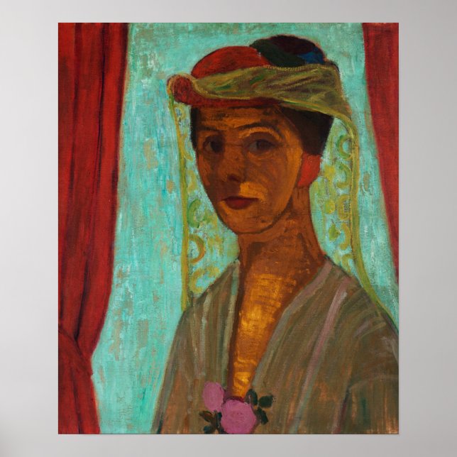 Modersohn-Becker - Självporträtt med hatt och slöj Poster (Framsidan)