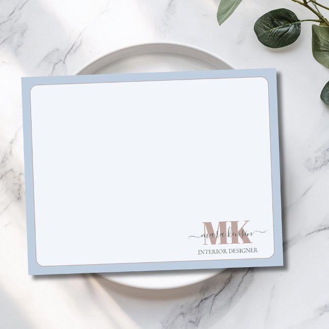 Modert Mocha Mousse Monogram Dammt Blå Anteckningskort (Skapare uppladdad)
