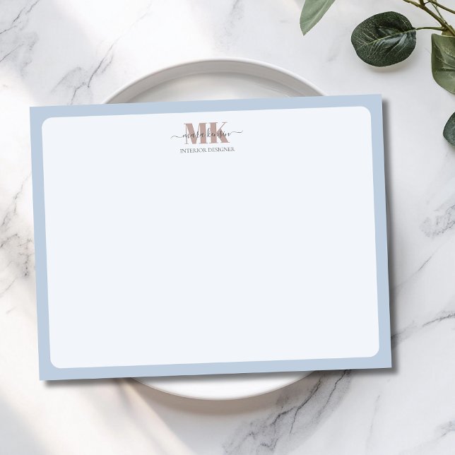 Modert Mocha Mousse Monogram Dammt Blå Anteckningskort (Skapare uppladdad)