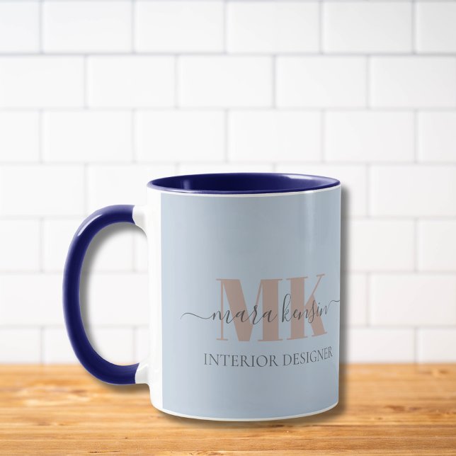 Modert Mocha Mousse Monogram Dammt blå Mugg (Skapare uppladdad)