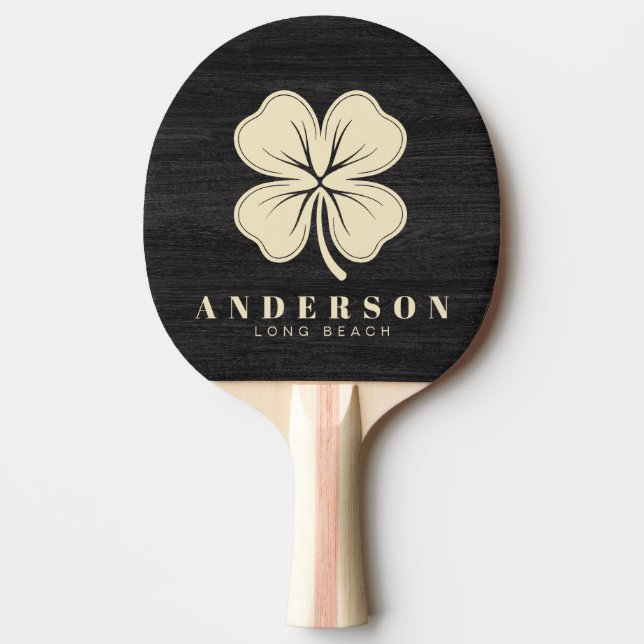 Modest Dark Wood Four Leaf Clover with Name Pingisracket (Framsidan)