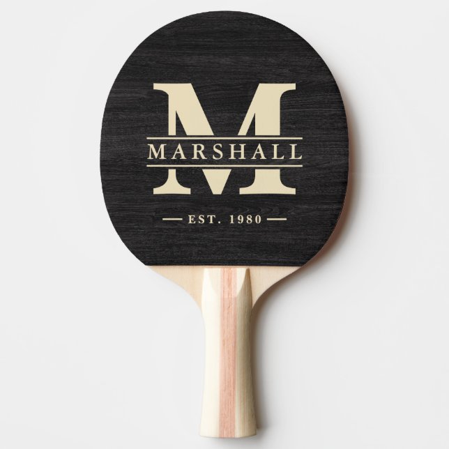 Modest Dark Wood Monogram & Name Overlay Pingisracket (Framsidan)