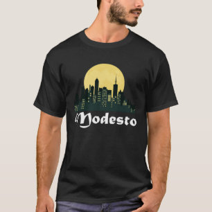 Modesto Skyline Glowing Måne Modesto City Night T Shirt