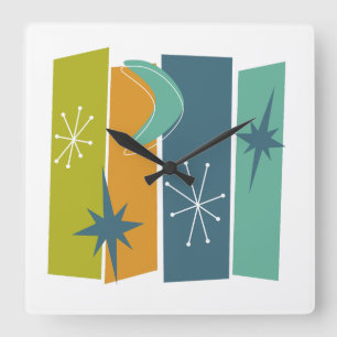Modet Atomic Boomerang Starburst Rectangles Mid Fyrkantig Klocka