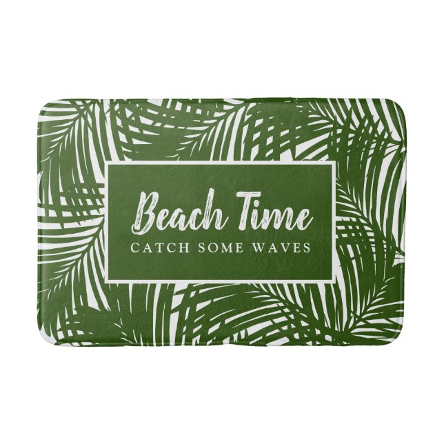 Modet Beach Time Grönt Handflatan Löv Mönster i Badrumsmatta (Framsidan)