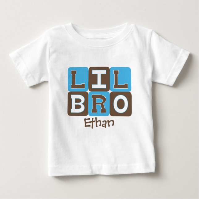 MODET blockerar Lil Bro - blå och brun Personlig Tee (Framsida)