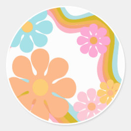 Modet Flower Grattis på födelsedagen Sticker 60 s Runt Klistermärke