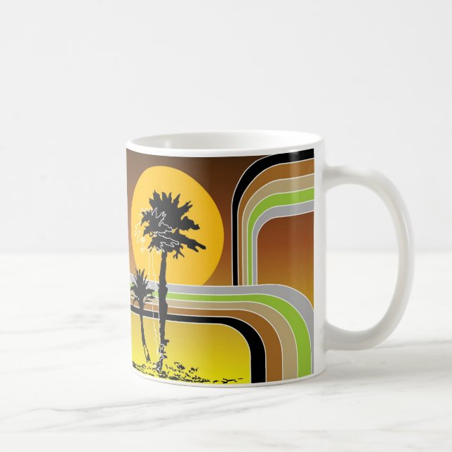 Modet handflatan Träd Tropical Retro Beach Sunset  Kaffemugg (Höger)