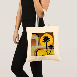 Modet handflatan Träd Tropical Retro Beach Sunset Tygkasse