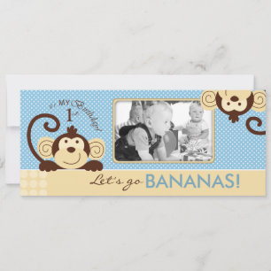 Modet Monkey Photo Template Birthday Inbjudningar