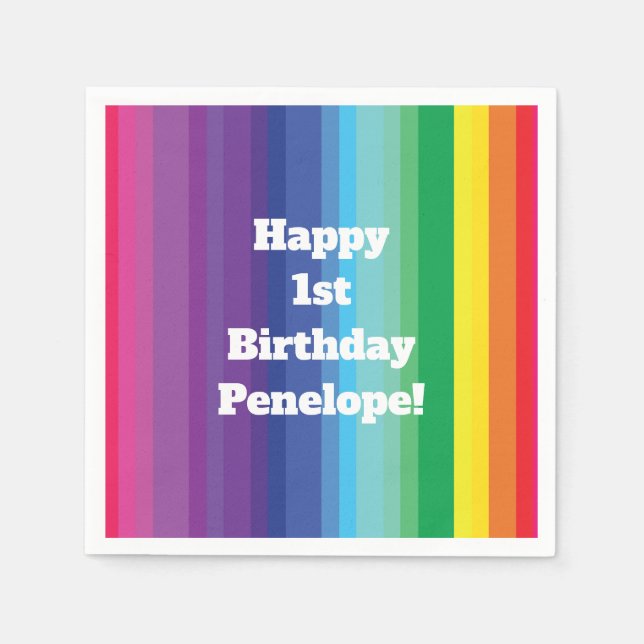 Modet Regnbåge färgämne 1:a födelsedagen Party Pappersservett (Framsidan)