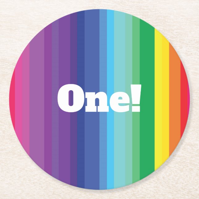 Modet Regnbåge färgämne 1:a födelsedagen Party Underlägg Papper Rund (Framsidan)