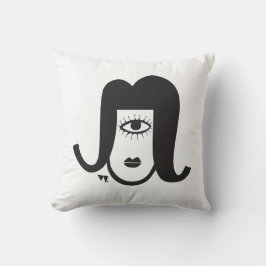 Modet Svartvitt Tecknad Illustrated Kudde