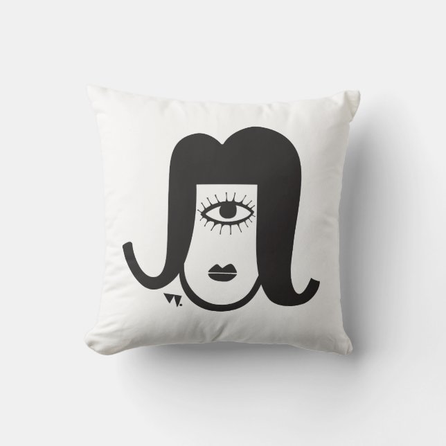 Modet Svartvitt Tecknad Illustrated Kudde (Framsida)