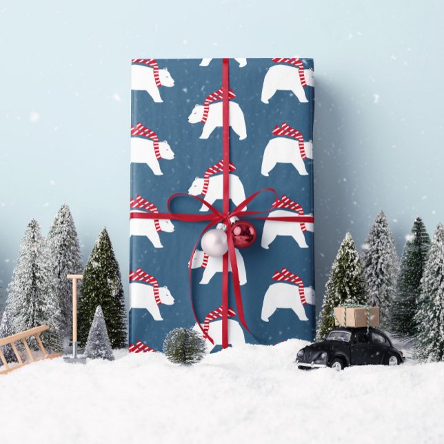 Modets Polar Bears - Navy - Julafton Wrapping Papp Presentpapper ("Modern Polar Bears" in navy for all your holiday gift wrapping needs. By Clearlytangled Studio.)
