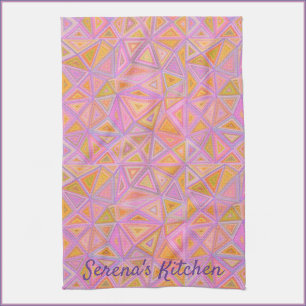 Modets Rosa Lila och Gult Geometric Kökshandduk