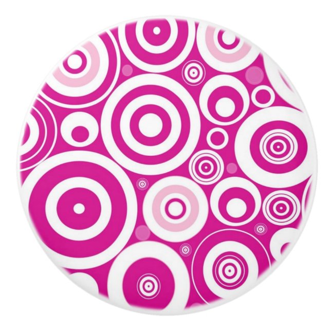 Modets Rosa och vita koncentriska retro-cirklar Knopp (Framsidan)