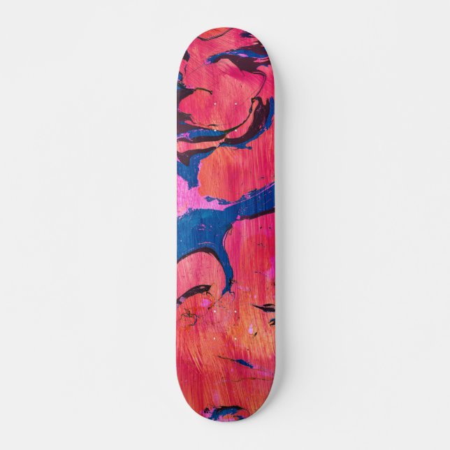 Modig 1 Röd Blå Ebru Abstrakt Skateboarddäck Mini Skateboard Bräda 18,5 Cm (Framsida)