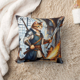 Modig Cat Blacksmith Sword i Workshop Kudde