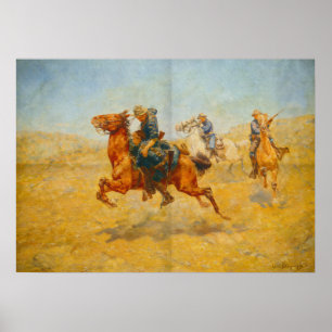 Modig Cavalryman Sparar en Solider Poster