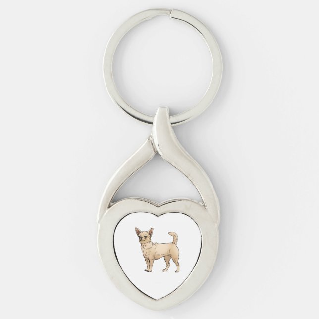 Modig Chihuahua Blue Twisted Heart Silverfärgad Nyckelring (Framsidan)