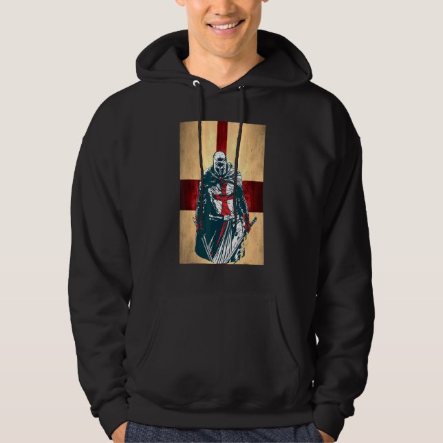 Modig Christian Crusader Warrior England Flagga Kn Hoodie (Framsida)