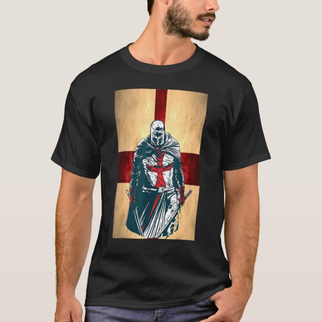 Modig Christian Crusader Warrior England Flagga Kn T Shirt (Framsida)