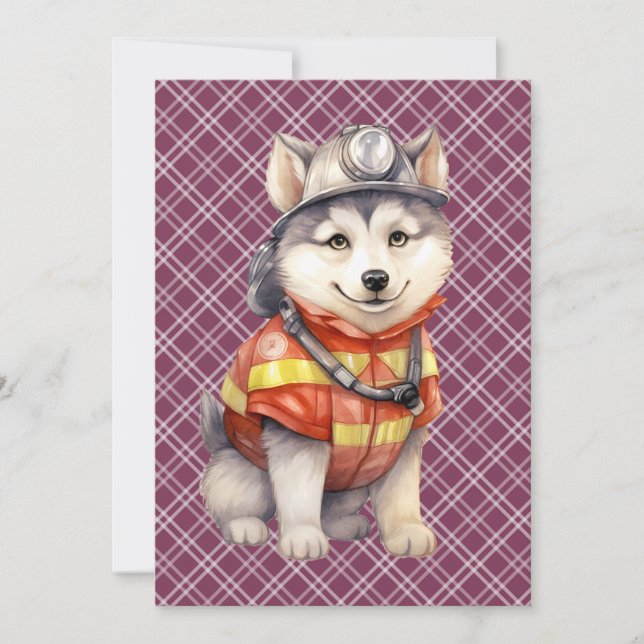 Modig Firefighter Siberian husky Hund Honoring Julkort (Framsida)