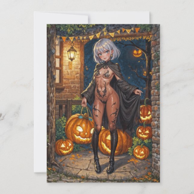 Modig Halloween-flicka eller-eller-kroppmåleri Inbjudningar (Framsida)