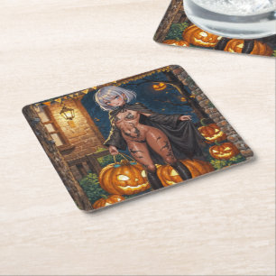 Modig Halloween-flicka eller-eller kroppsmålning Underlägg Papper Kvadrat