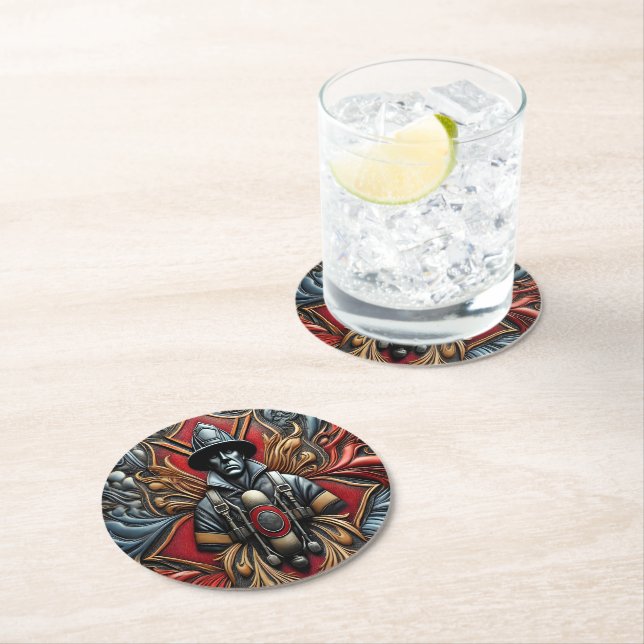 Modig hyllning till djärva brandmän underlägg papper rund (Insitu)