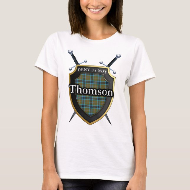 Modig klan Thomson Tartan skotsk sköld T Shirt (Framsida)