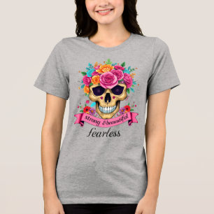Modig Kvinnlig Empowerment Blommig Sockerskalle T Shirt
