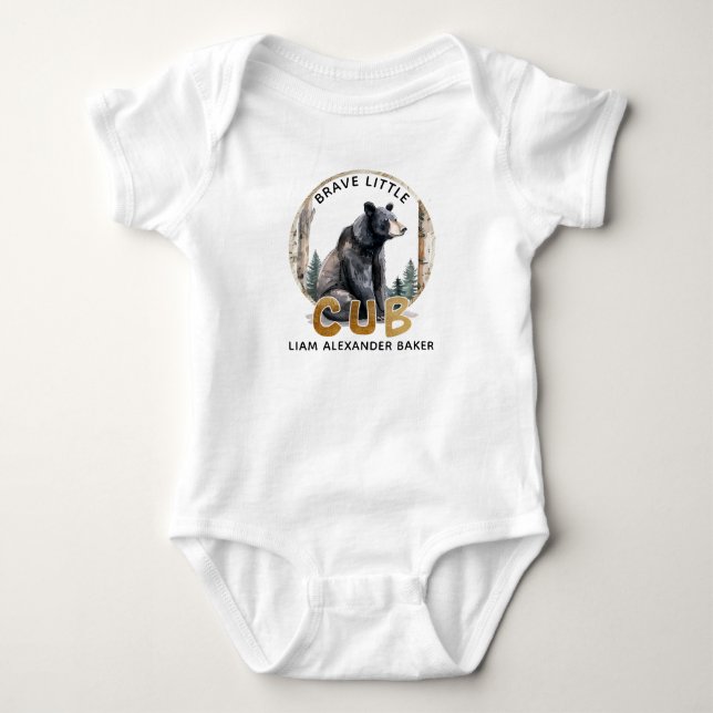 Modig lilla björnunge Skogsmarksbaby-bodysuit T Shirt (Framsida)