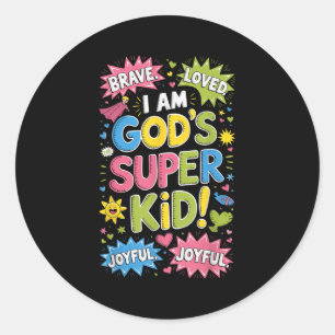 Modig Loved God's Toppen Kid Christian Faith Affir Runt Klistermärke