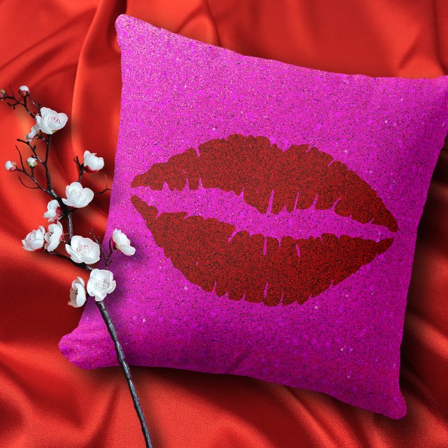 Modig, modern läppar på rosa glitter kudde (Skapare uppladdad)