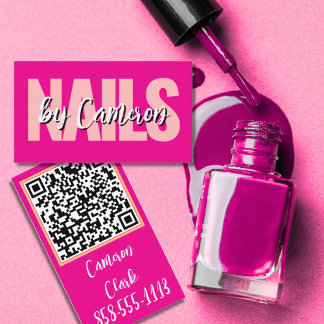 Modig Nagelkonstnär Hot Pink Bakgrund Script Typ Visitkort