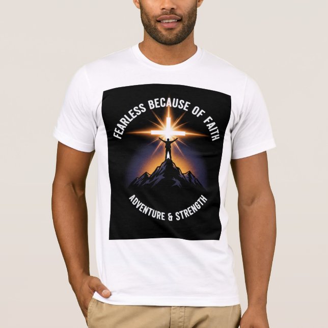 Modig på grund av tro Kristen herr T-shirt (Framsida)