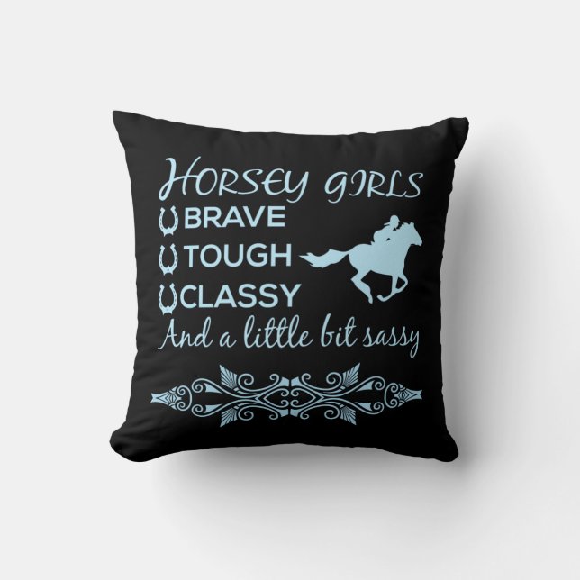 Modig Tuff Classy Horse Girl i Light Blue   Kudde (Framsida)