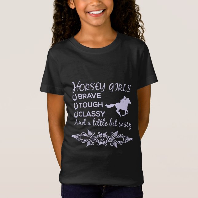 Modig Tuff Elegant Häst Flicka T-Shirt (Framsida)