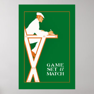 Modig uppsättning och match, retro tennisdomare poster