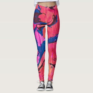 Modiga 1 Vibrerande Röda Blå Abstrakt Leggings
