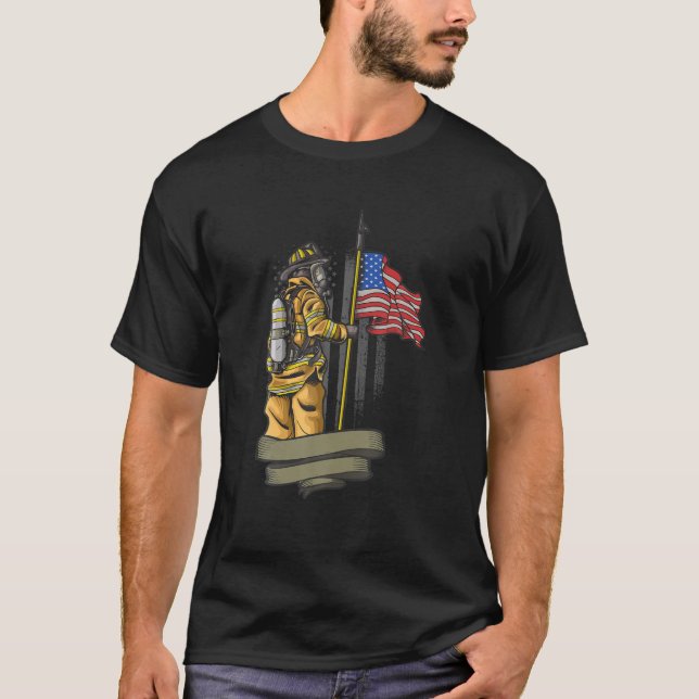 Modiga amerikanska brandsläckardagen t shirt (Framsida)