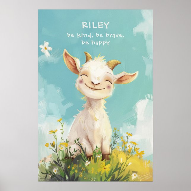 Modiga Lycklig Goat-Personligen Nursery Kids Poster (Framsidan)