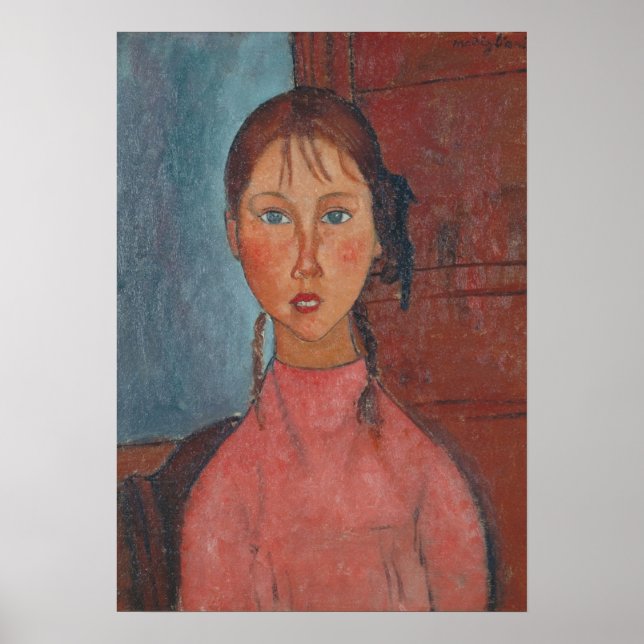 Modigliani Girl with Braids Modern Art Print Poster (Framsidan)